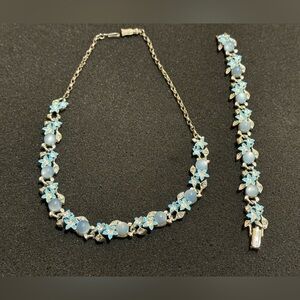 Vintage Blue Moonstone Cabochon Floral Jewelry Set